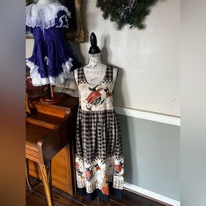 🧡 Rare Vintage Handmade Halloween Witch Black Cat Pumpkin Harvest Dress M